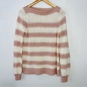 LOFT Striped Boatneck Knit Sweater Pink/White S